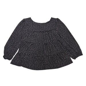 Monteau Los Angeles Top Black & White Polka Dot Peasant Tiered Blouse Med